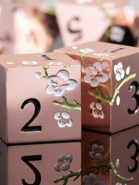 Mahjong Metal Flower Dice | Set of 2 Engraved 6-Sided Dice | Rose Gold